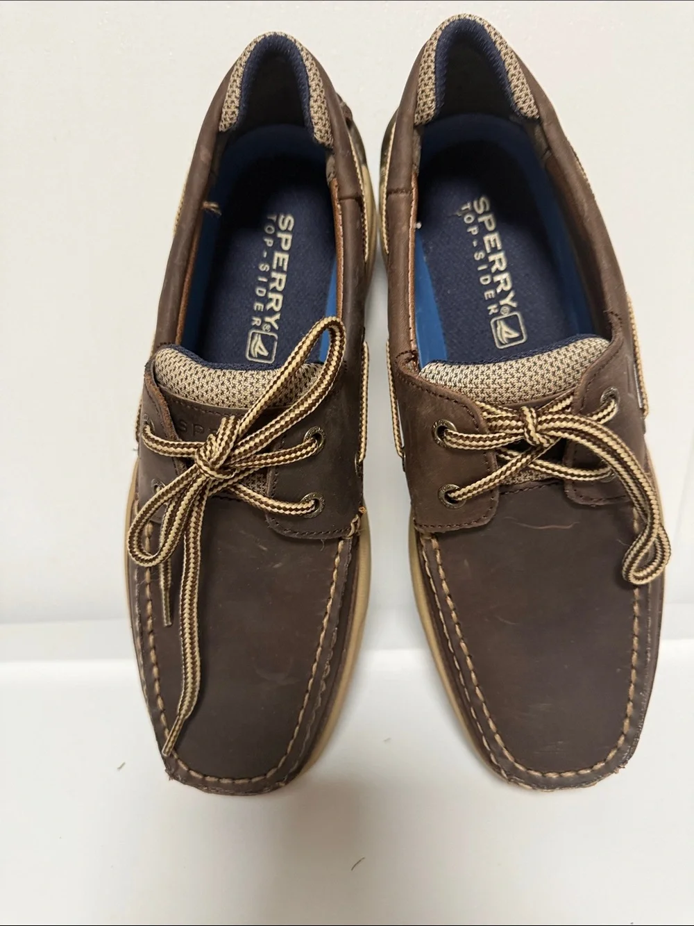 New Mens Sperry Lanyard 2 Eye Brown and Tan Leather Boat Shoes size 9
